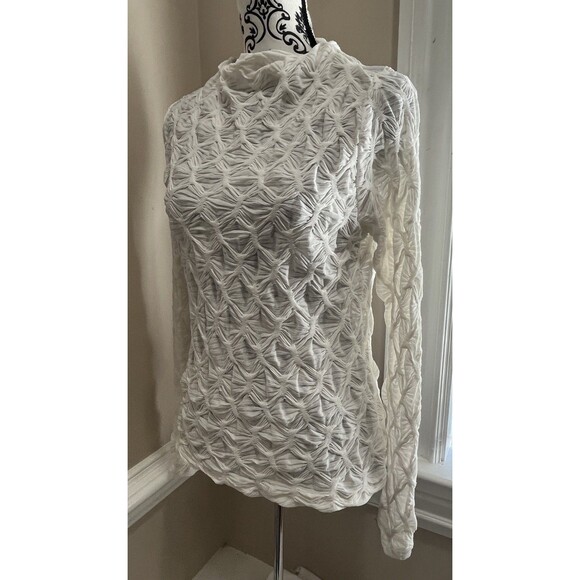 Maeve By ANTHROPOLOGIE Mock Neck Textured Semi Sheer Top Sz L Minimalist - Picture 7 of 16